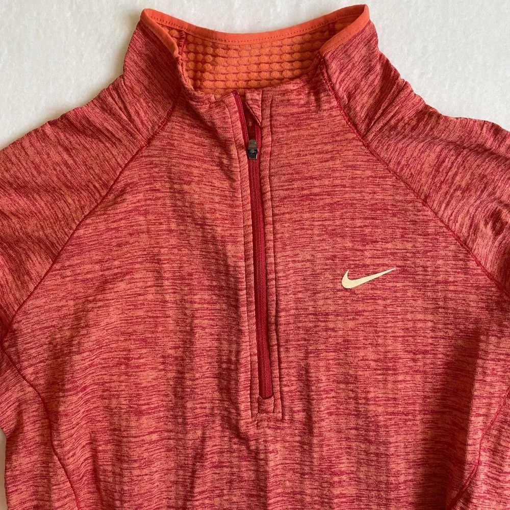 Nike Dri-Fit Womens Long Sleeve Running Shirt, 1/4 Zip Coral XS‎